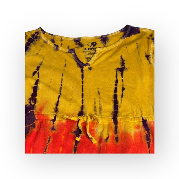 Y2K: new Lucky Brand 𒀭Batik Tie Dye T Shirt Dress 𒀭Jewel Tones 𒀭 12 XXS XS S - Picture 3 of 16